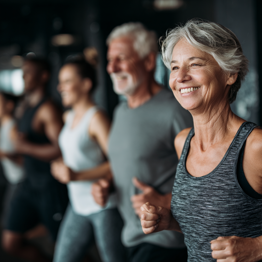 Adults of different ages exercising together in a supportive fitness environment